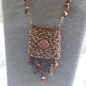 Beaded Amulet bag necklace with fringe